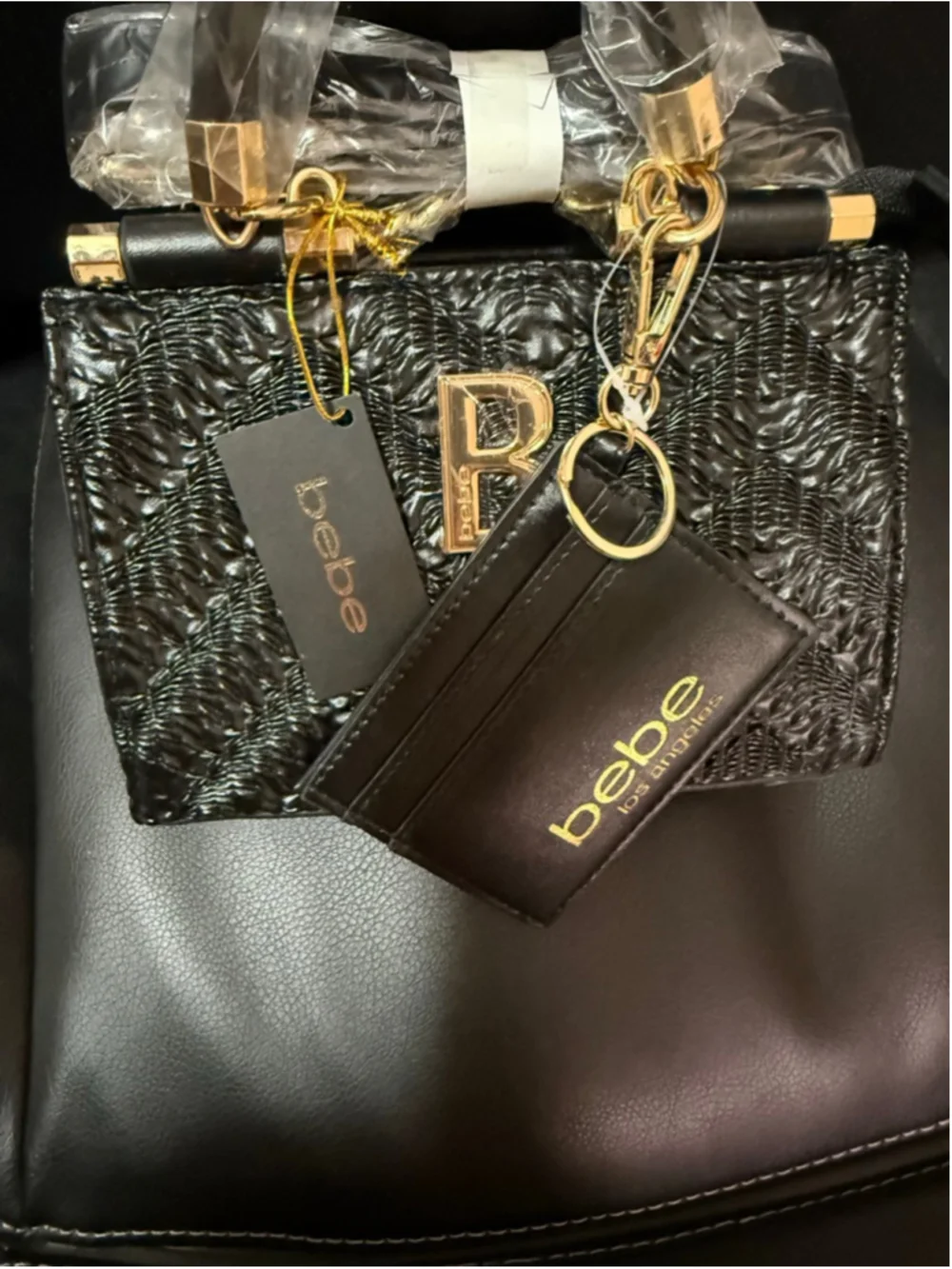 bebe Black Nola Mini Satchel Crossbody with Gold Hardware